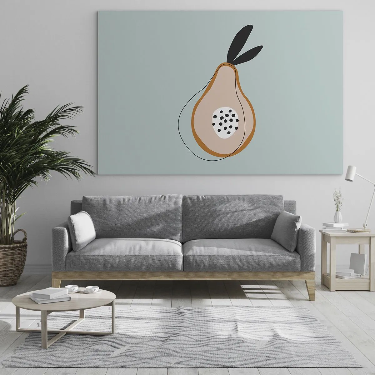 Obraz na szkle - Abstrakcyjna ilustracja gruszki w stylu minimalistycznym - 70x50cm - Przeniknąć w naturę rzeczy - Nowoczesna dekoracja ścienna do salonu i sypialni ARTTOR