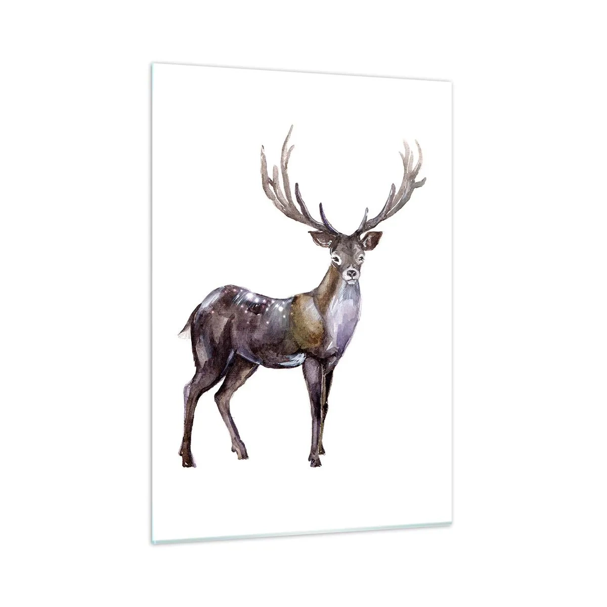 Obraz na szkle - Elegancki jeleń w stylu akwarelowym - 50x70cm - Król północnej puszczy - Nowoczesna dekoracja ścienna do salonu, kuchni i sypialni ARTTOR