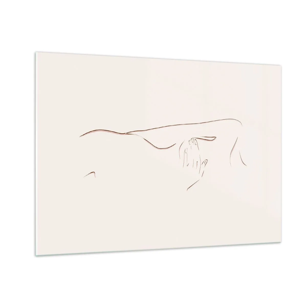 Obraz na szkle - Abstrakcyjna linia przedstawiająca zarys ciała w delikatnym, minimalistycznym stylu - 100x70cm - Kształt pragnienia - Nowoczesna dekoracja ścienna do salonu, kuchni i sypialni ARTTOR