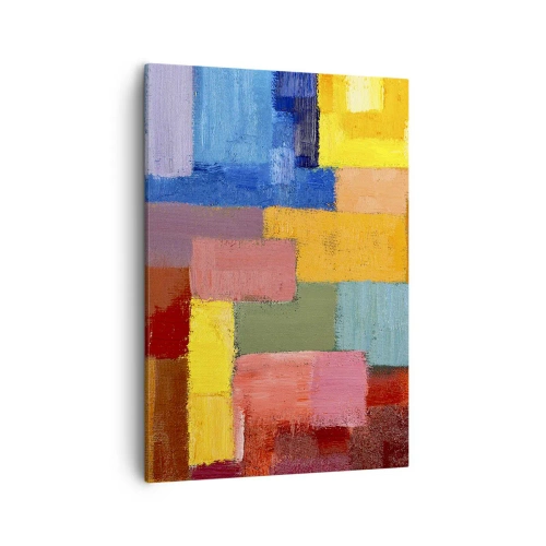 Obraz na płótnie - Kolorowa abstrakcja z geometrycznymi blokami - 50x70cm - Każdy inny, wszystkie barwne - Nowoczesna dekoracja ścienna do salonu, kuchni i sypialni ARTTOR