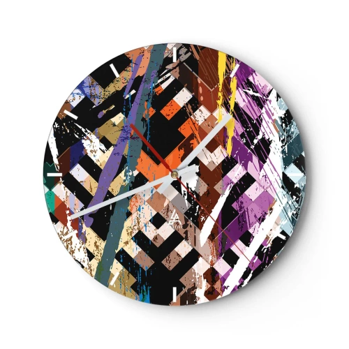 Zegar ścienny - Geometryczne wzory w intensywnych kolorach z efektem abstrakcji - 30x30cm - Podniesione do kwadratu - Nowoczesna dekoracja ścienna do salonu, kuchni i sypialni ARTTOR