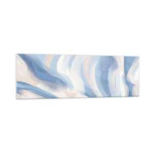 Obraz na szkle - Abstrakcyjne pociągnięcia pędzla w odcieniach błękitu i beżu - 160x50cm - Błękitne falowanie - Nowoczesna dekoracja ścienna do salonu i sypialni ARTTOR