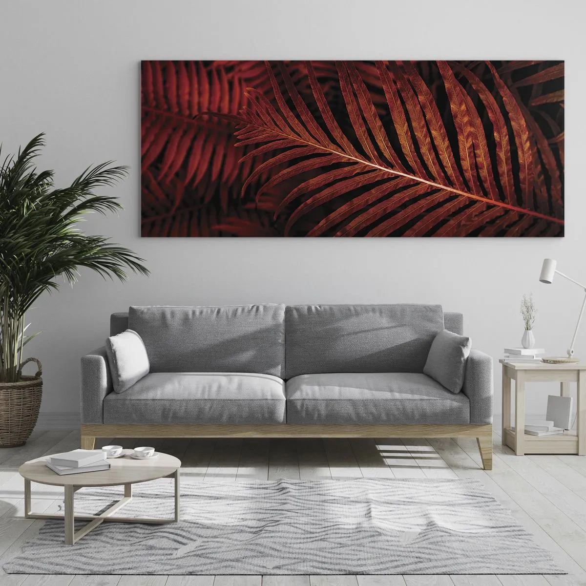 Obraz na szkle - Czerwone tropikalne liście w zbliżeniu - 120x50cm - Żar życia - Nowoczesna dekoracja ścienna do salonu i sypialni ARTTOR