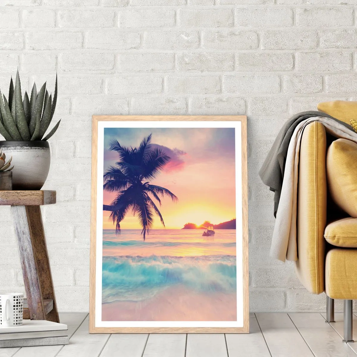 Plakat w ramie jasny dąb - Wieczór w zatoce - 50x70 cm