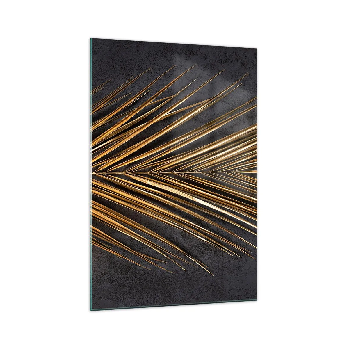 Obraz na szkle - Złoty liść tropikalny na czarnym tle - 70x100cm - Złoto tropików - Nowoczesna dekoracja ścienna do salonu i sypialni ARTTOR