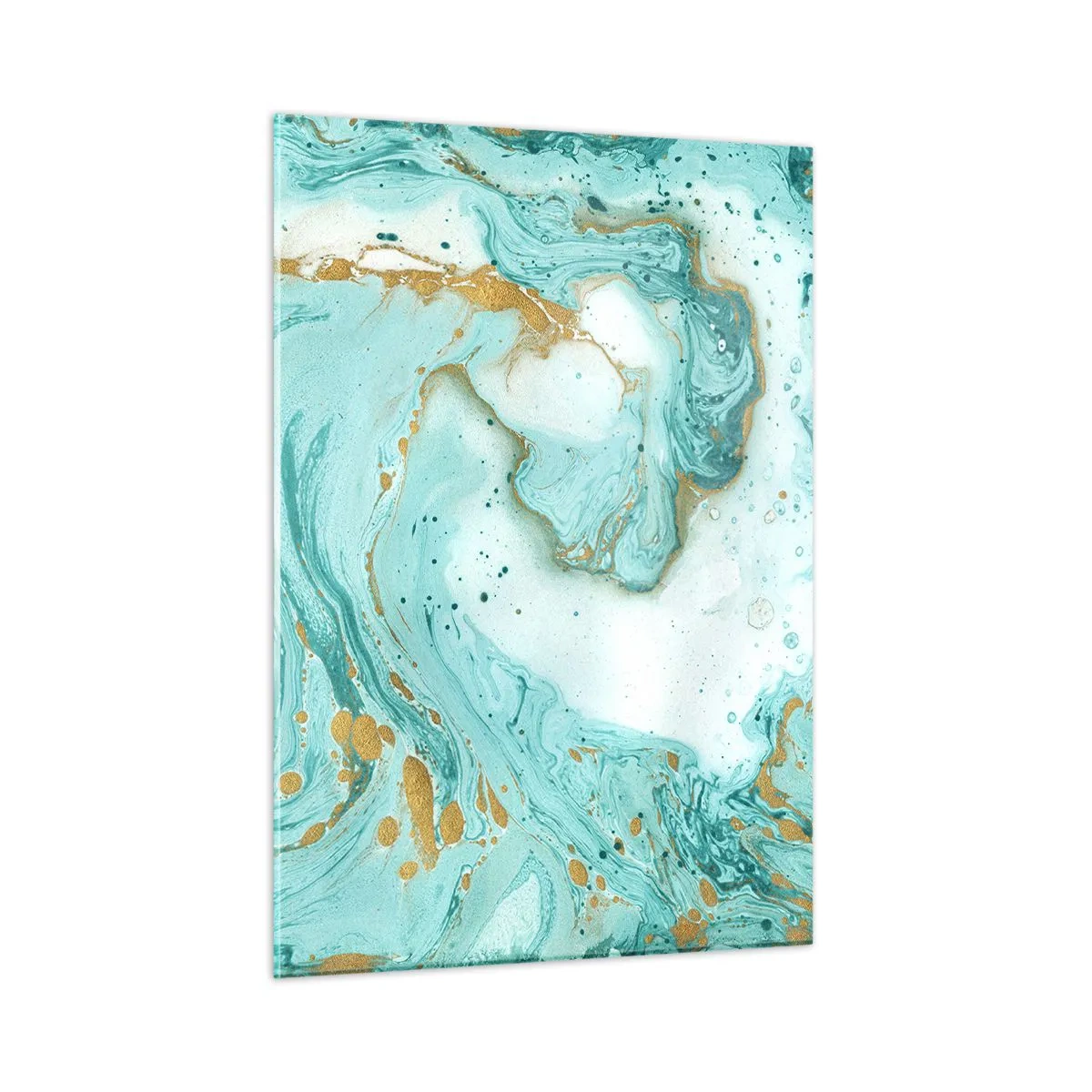 Obraz na szkle - Turkusowo-złoty wzór w stylu marmurkowym - 50x70cm - Pod wielką falą z epoki Edo - Nowoczesna dekoracja ścienna do salonu, kuchni i sypialni ARTTOR