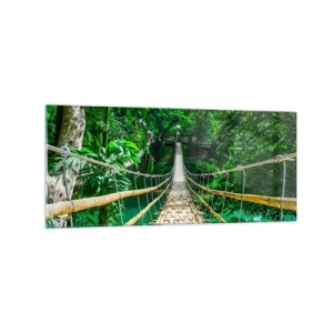 Obraz na szkle - Wiszący most bambusowy otoczony zielenią - 120x50cm - Małpi most nad zielenią - Nowoczesna dekoracja ścienna do salonu i sypialni ARTTOR