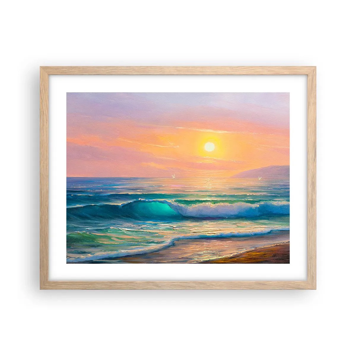 Plakat w ramie jasny dąb - Turkusowa pieśń fal - 50x40 cm