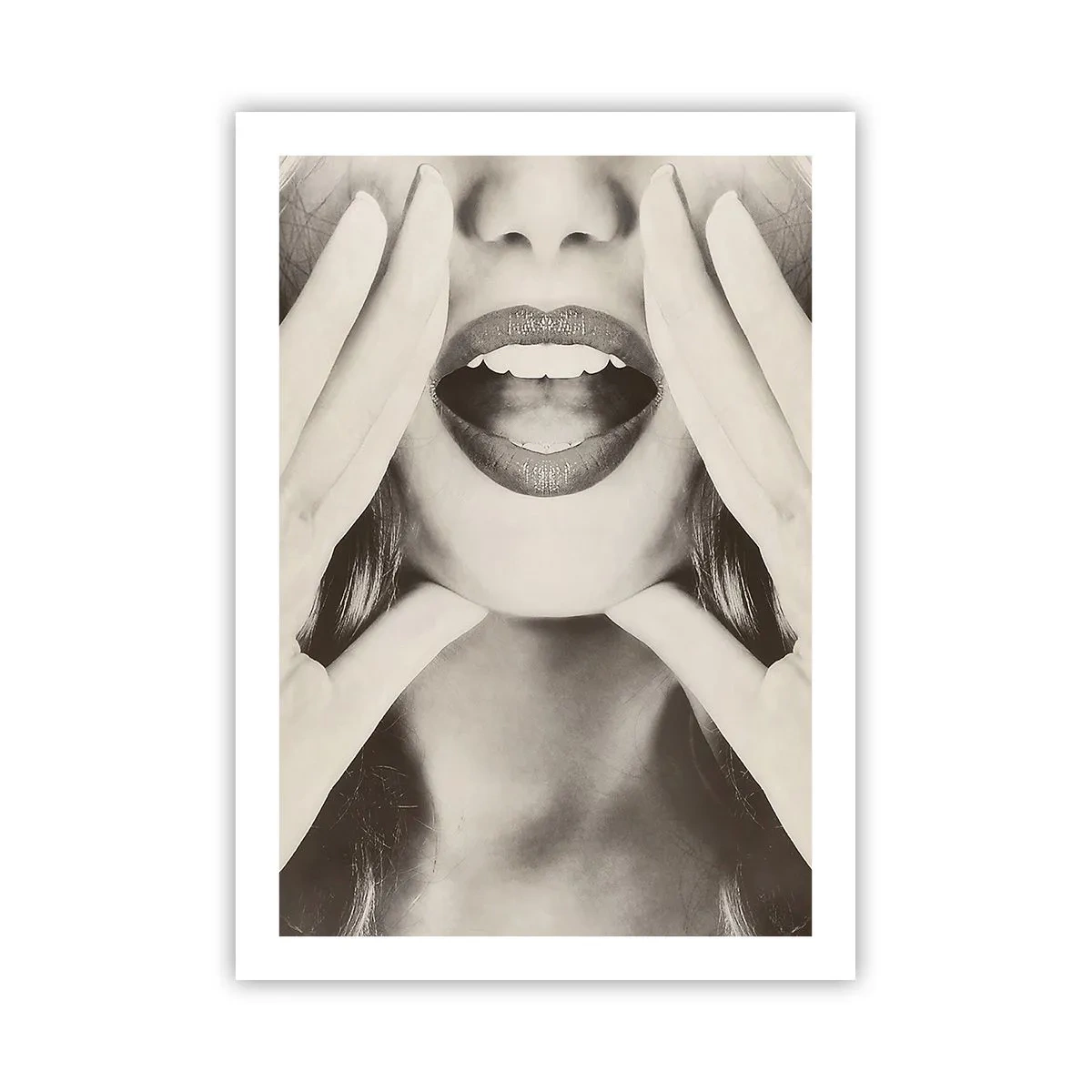 Plakat - Artystyczne zbliżenie ust w stylu monochromatycznym - 50x70cm - Już idę! - Nowoczesna dekoracja ścienna do salonu, kuchni i sypialni ARTTOR