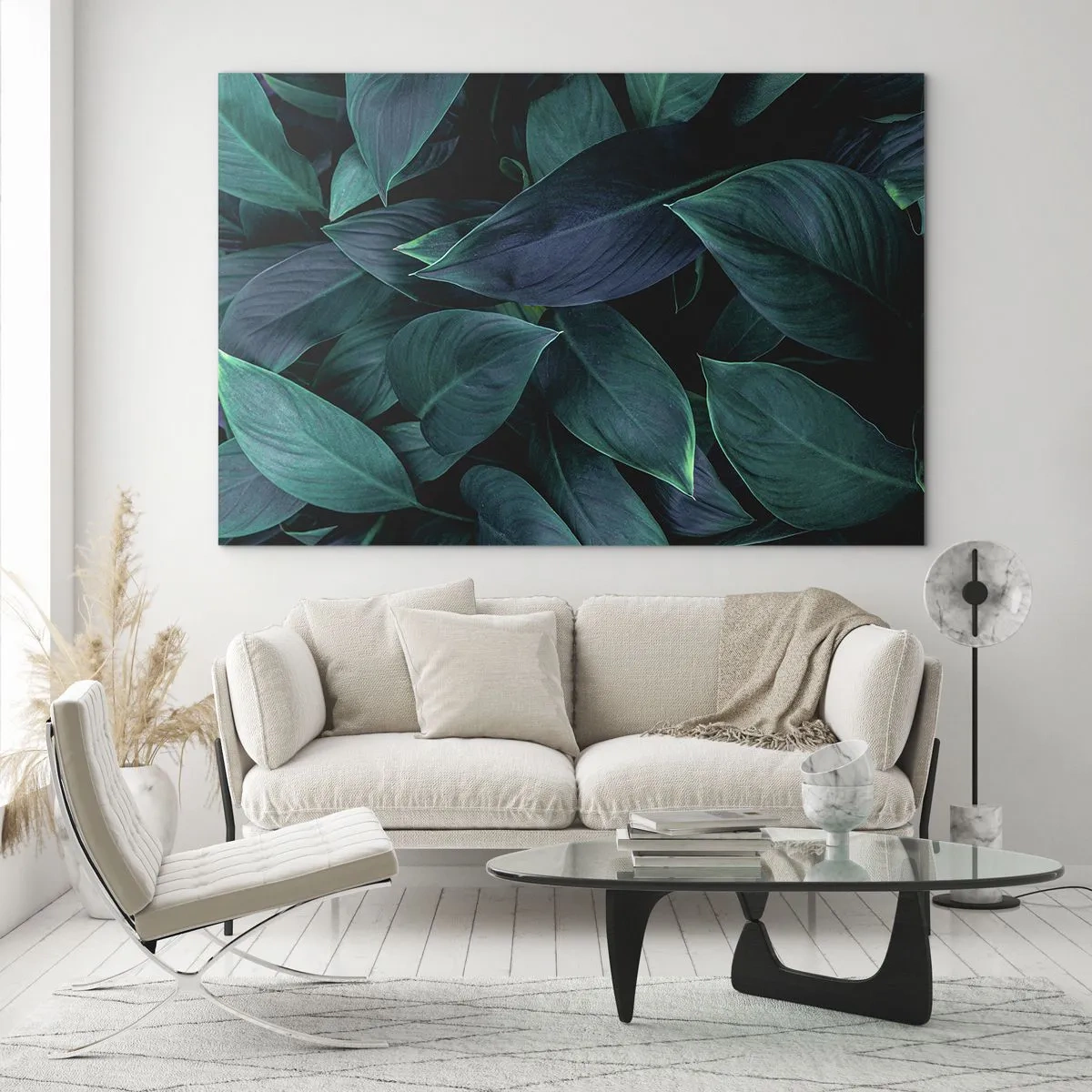 Obraz na szkle - Gęste zielone liście na ciemnym tle - 70x50cm - Zieleń sama w sobie - Nowoczesna dekoracja ścienna do salonu i sypialni ARTTOR