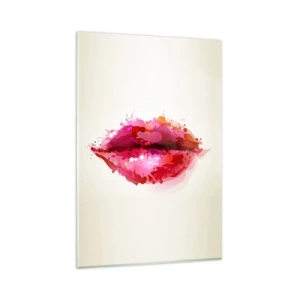 Obraz na szkle - Abstrakcyjny motyw ust w odcieniach różu i czerwieni - 80x120cm - Czerwieńszy odcień czerwieni - Nowoczesna dekoracja ścienna do salonu i sypialni ARTTOR