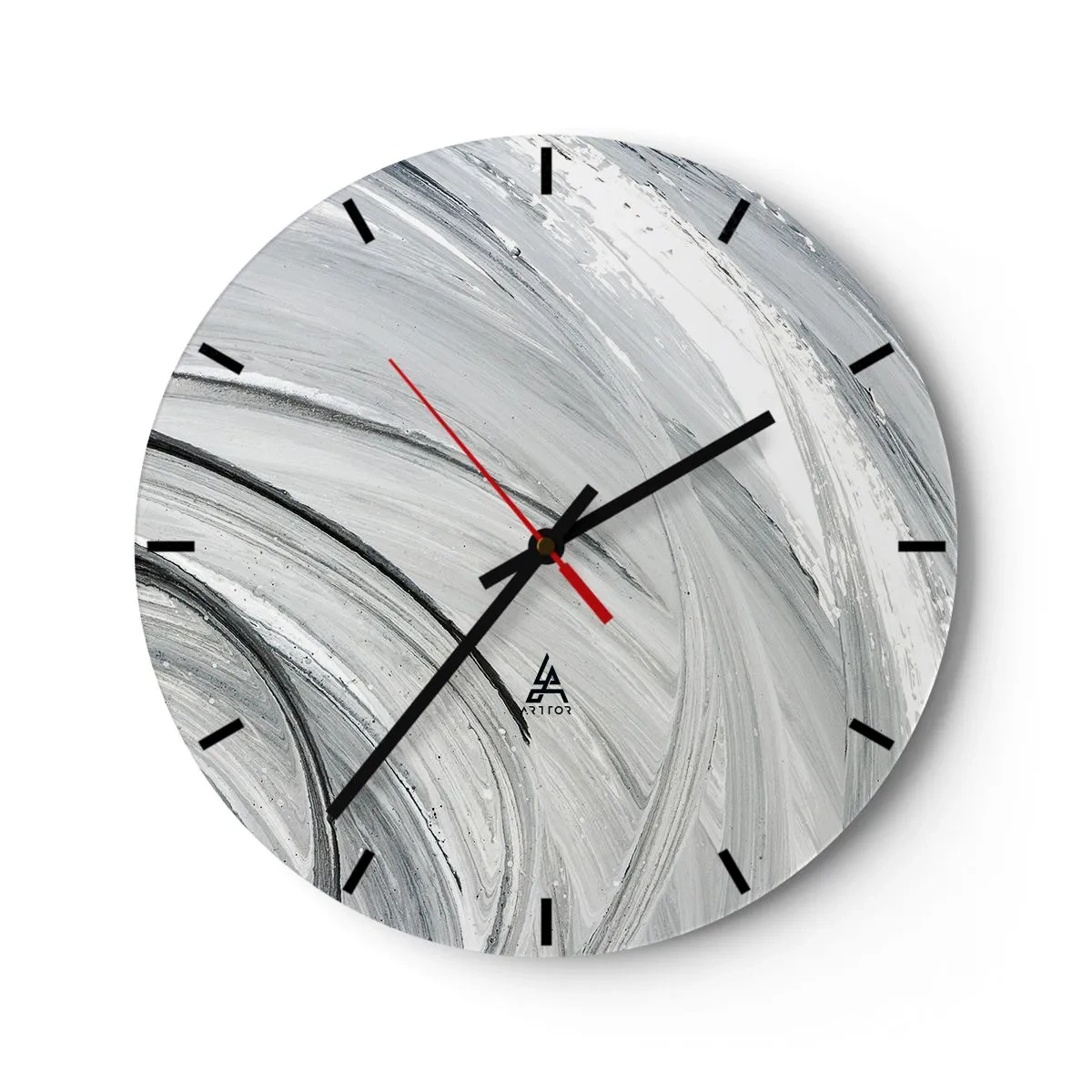 Zegar ścienny - Szare kręgi przypominające dynamiczny ruch orbity - 30x30cm - Kompozycja orbitalna - Nowoczesna dekoracja ścienna do salonu, kuchni i sypialni ARTTOR