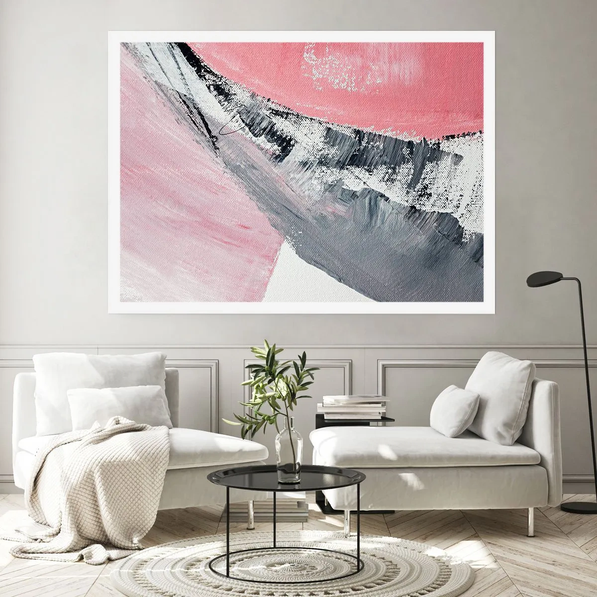 Plakat - Abstrakcyjna kompozycja w odcieniach różu i szarości - 100x70cm - Kompozycja dopasowana - Nowoczesna dekoracja ścienna do salonu i sypialni ARTTOR