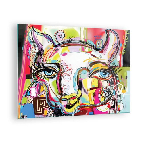 Obraz na szkle - Abstrakcyjny obraz kociej twarzy w kolorowej ekspresji artystycznej - 70x50cm - Bogactwo kociej matury - Nowoczesna dekoracja ścienna do salonu i sypialni ARTTOR