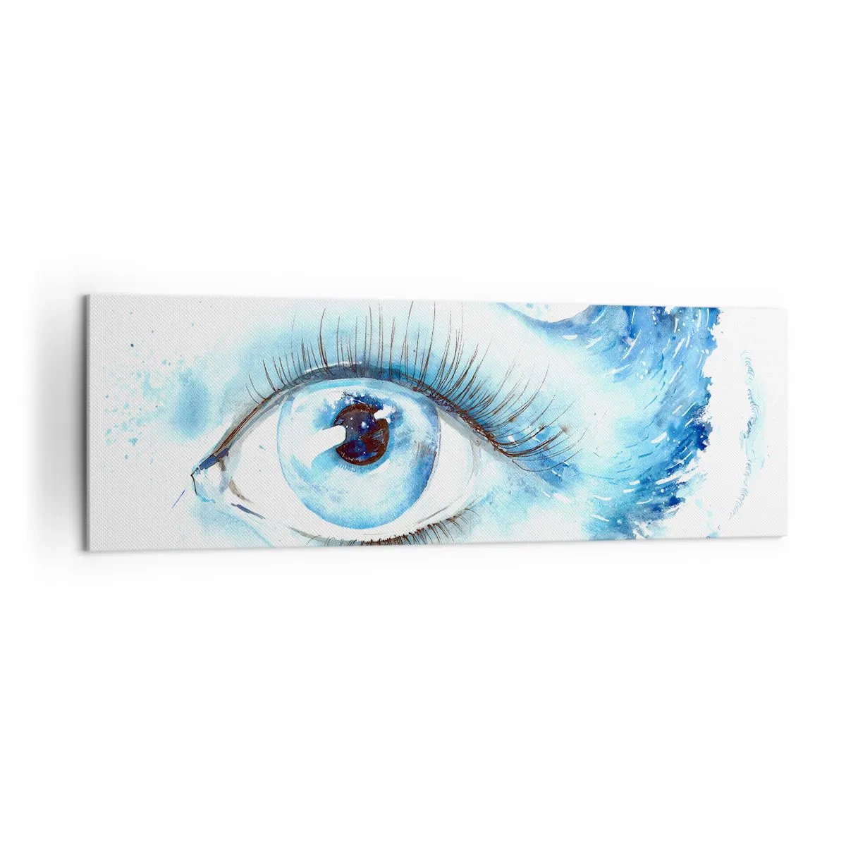 Obraz na płótnie - Artystyczna akwarela oka z dynamiczną falą - 160x50cm - Zanurzyć się w błękicie spojrzenia - Nowoczesna dekoracja ścienna do salonu i sypialni ARTTOR
