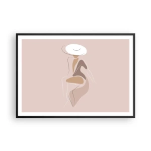 Plakat w czarnej ramie - Minimalistyczna sylwetka kobiety w kapeluszu - 100x70cm - Damą być - Nowoczesna dekoracja ścienna do salonu i sypialni ARTTOR