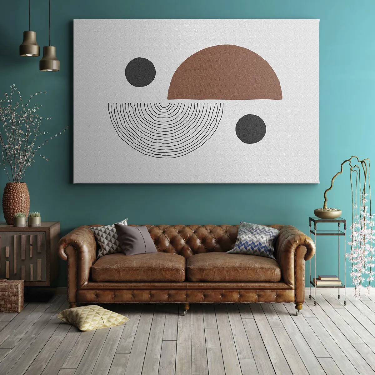 Obraz na płótnie - Geometryczne kształty w odcieniach brązu i czerni - 100x70cm - Doskonałość koła - Nowoczesna dekoracja ścienna do salonu, kuchni i sypialni ARTTOR
