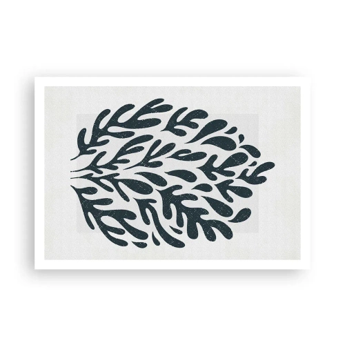 Plakat - Ciemny abstrakcyjny motyw liściowy na jasnym tle - 100x70cm - Kształty natury - Nowoczesna dekoracja ścienna do salonu i sypialni ARTTOR