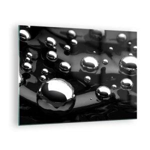 Obraz na szkle - Metaliczne krople na czarnej powierzchni - 70x50cm - Z czarnej toni - Nowoczesna dekoracja ścienna do salonu i sypialni ARTTOR