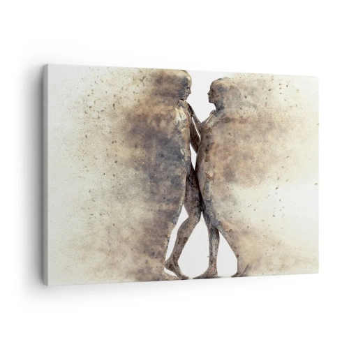 Obraz na płótnie - Abstrakcyjny duet sylwetek w piaskowych odcieniach - 70x50cm - Z prochu powstali, by kochać - Nowoczesna dekoracja ścienna do salonu i sypialni ARTTOR