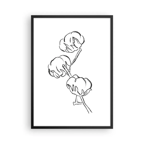Plakat w czarnej ramie - Minimalistyczny szkic gałązki bawełny - 50x70cm - Bawełniany puch - Nowoczesna dekoracja ścienna do salonu i sypialni ARTTOR