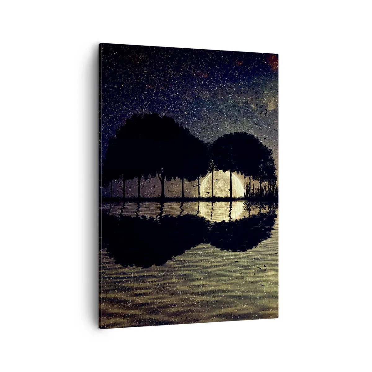Obraz na płótnie - Nastrojowy pejzaż z księżycem odbijającym się w wodzie nocą - 50x70cm - Noc na krańcu świata - Nowoczesna dekoracja ścienna do salonu, kuchni i sypialni ARTTOR