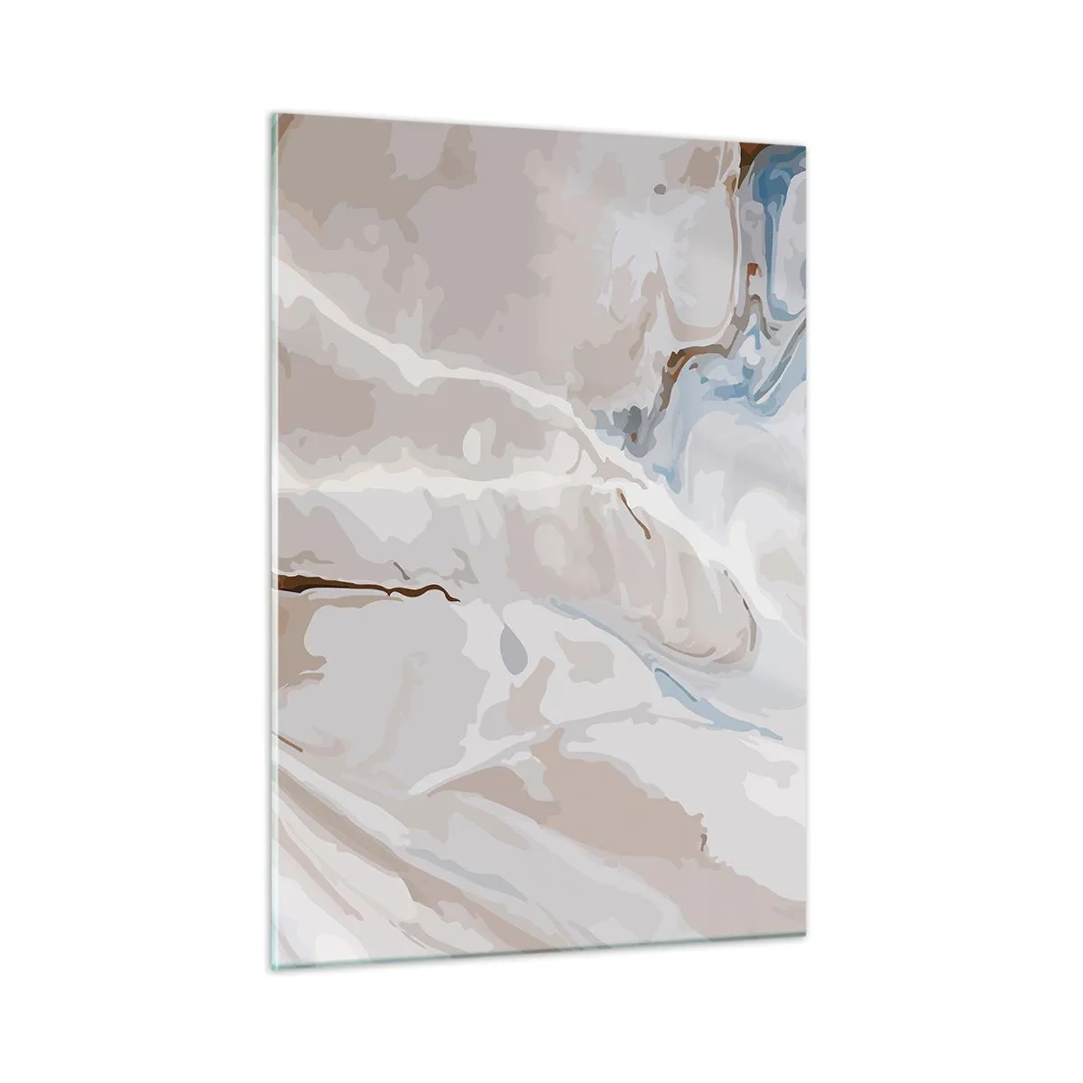 Obraz na szkle - Artystyczny wzór w neutralnych tonach z akcentami błękitu - 50x70cm - Błękitne meandry pod bielą - Nowoczesna dekoracja ścienna do salonu, kuchni i sypialni ARTTOR