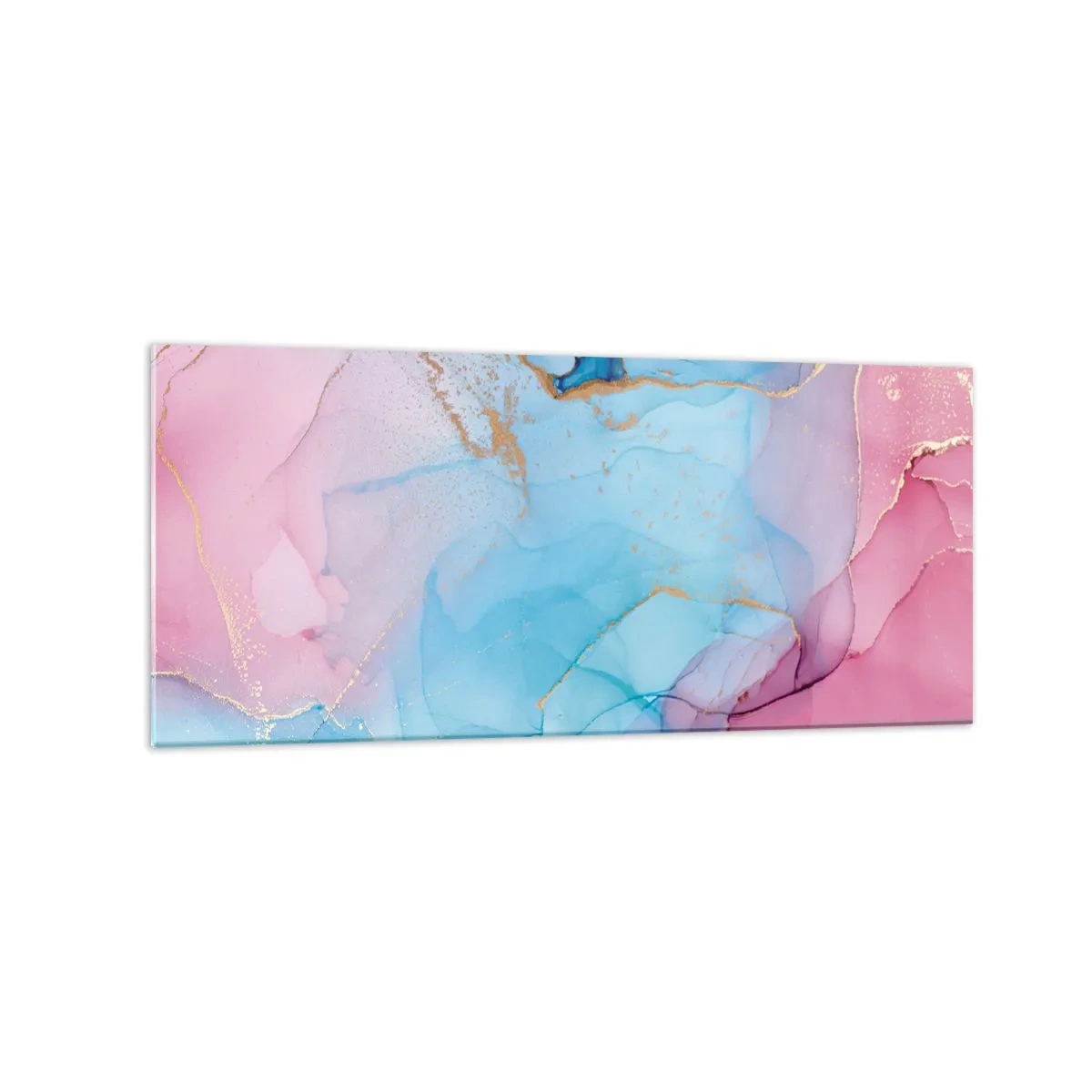 Obraz na szkle - Abstrakcyjne pastelowe wzory z akcentami złota - 120x50cm - Spotkanie i przenikanie - Nowoczesna dekoracja ścienna do salonu i sypialni ARTTOR