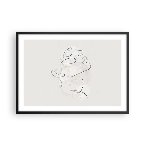 Plakat w czarnej ramie - Minimalistyczny szkic twarzy na jasnym tle - 70x50cm - Zarys marzenia - Nowoczesna dekoracja ścienna do salonu i sypialni ARTTOR