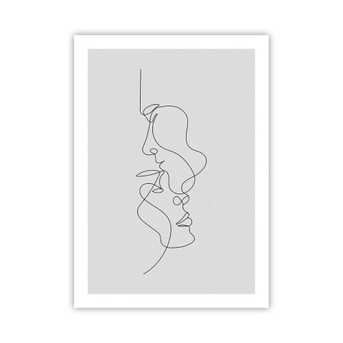 Plakat - Minimalistyczny kontur dwóch twarzy w czerni na jasnym tle - 50x70cm - Żar rzewnych żądz - Nowoczesna dekoracja ścienna do salonu, kuchni i sypialni ARTTOR