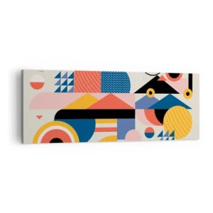 Obraz na płótnie - Kolorowe geometryczne kształty w stylu retro - 140x50cm - Kompozycja: pobaw się - Nowoczesna dekoracja ścienna do salonu i sypialni ARTTOR
