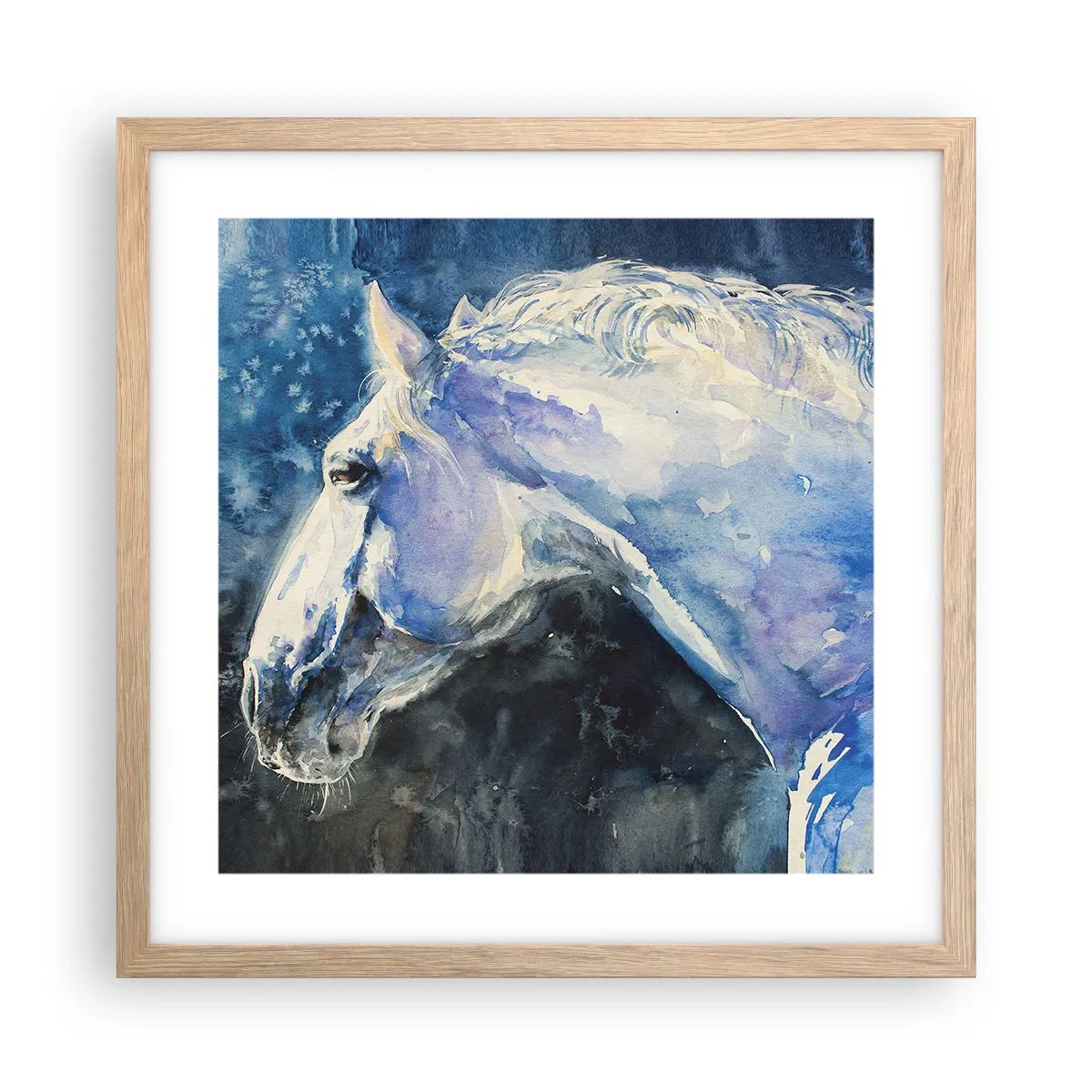 Plakat w ramie jasny dąb - Portret w błękitnej poświacie - 40x40 cm
