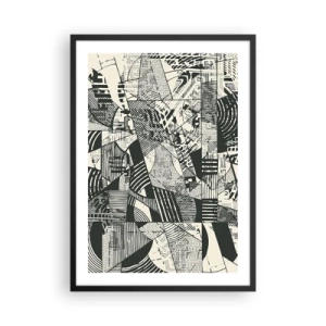 Plakat w czarnej ramie - Czarno-białe abstrakcyjne wzory geometryczne - 50x70cm - Dynamika współczesności - Nowoczesna dekoracja ścienna do salonu i sypialni ARTTOR