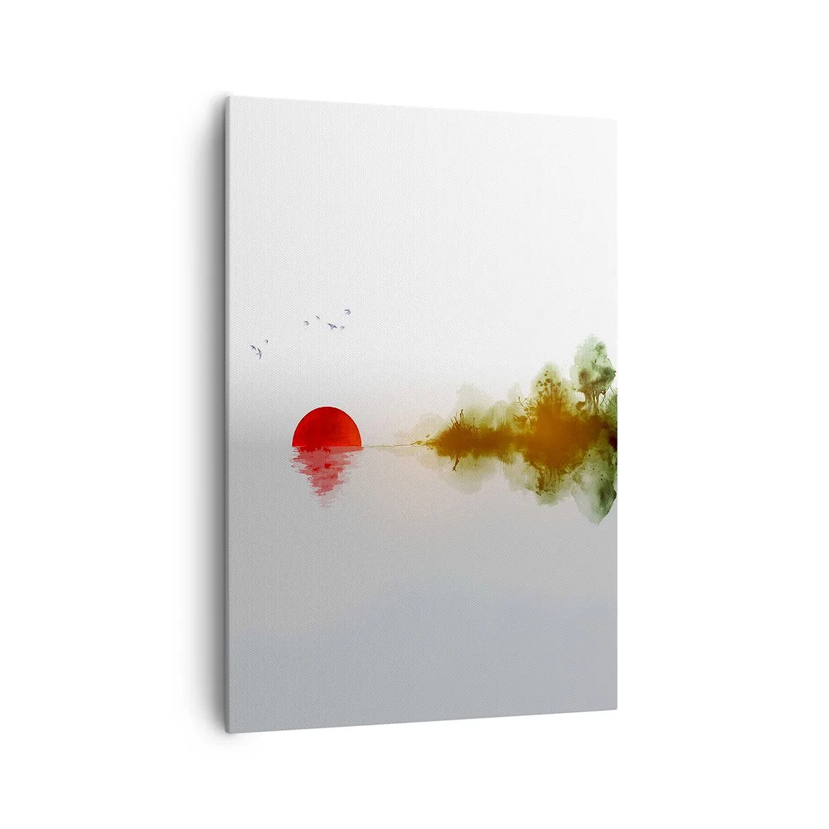Obraz na płótnie - Abstrakcyjny zachód słońca nad jeziorem z odbiciem - 70x100cm - Obietnica spokoju - Nowoczesna dekoracja ścienna do salonu i sypialni ARTTOR