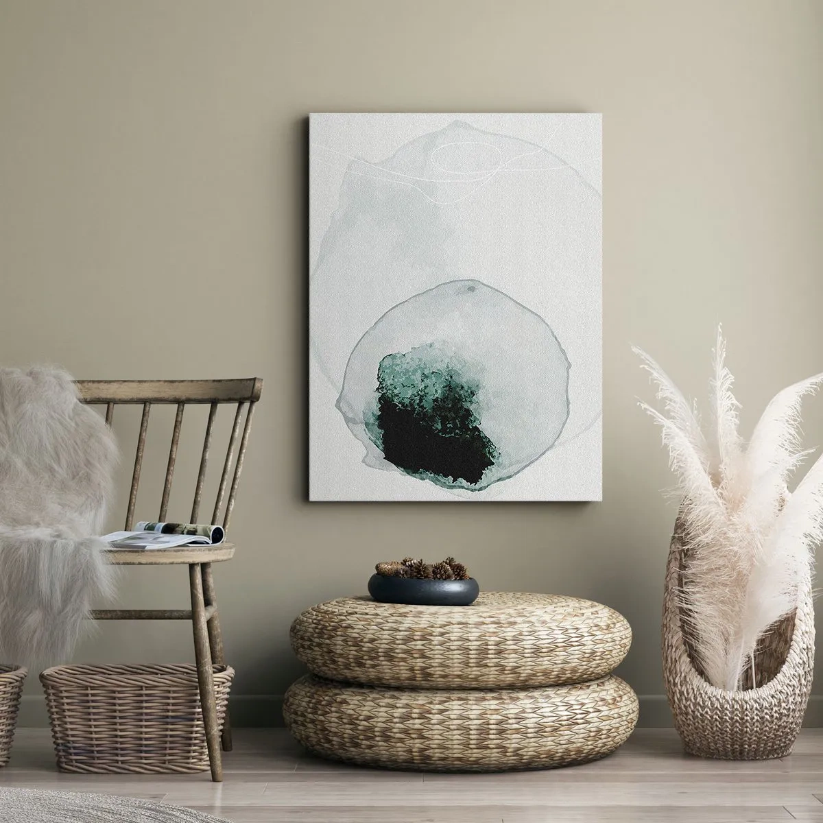 Obraz na płótnie - Abstrakcyjna kropla wody z odcieniem zieleni i czerni - 70x100cm - W kropli wody - Nowoczesna dekoracja ścienna do salonu i sypialni ARTTOR