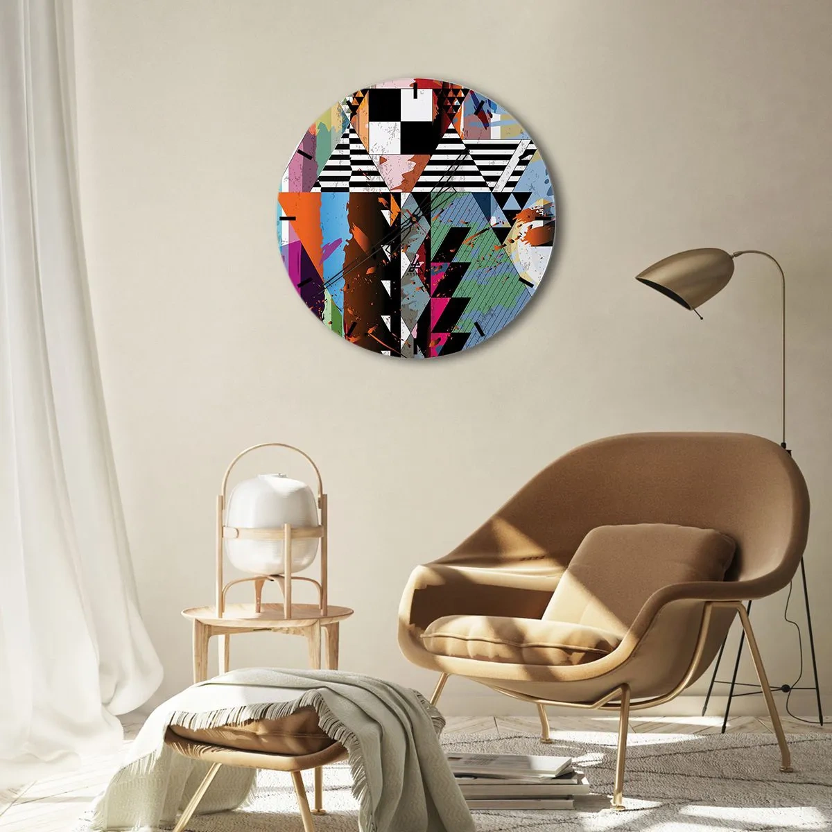 Zegar ścienny - Kolorowy geometryczny wzór z kontrastującymi kształtami - 30x30cm - Geometrycznie i organicznie - Nowoczesna dekoracja ścienna do salonu, kuchni i sypialni ARTTOR