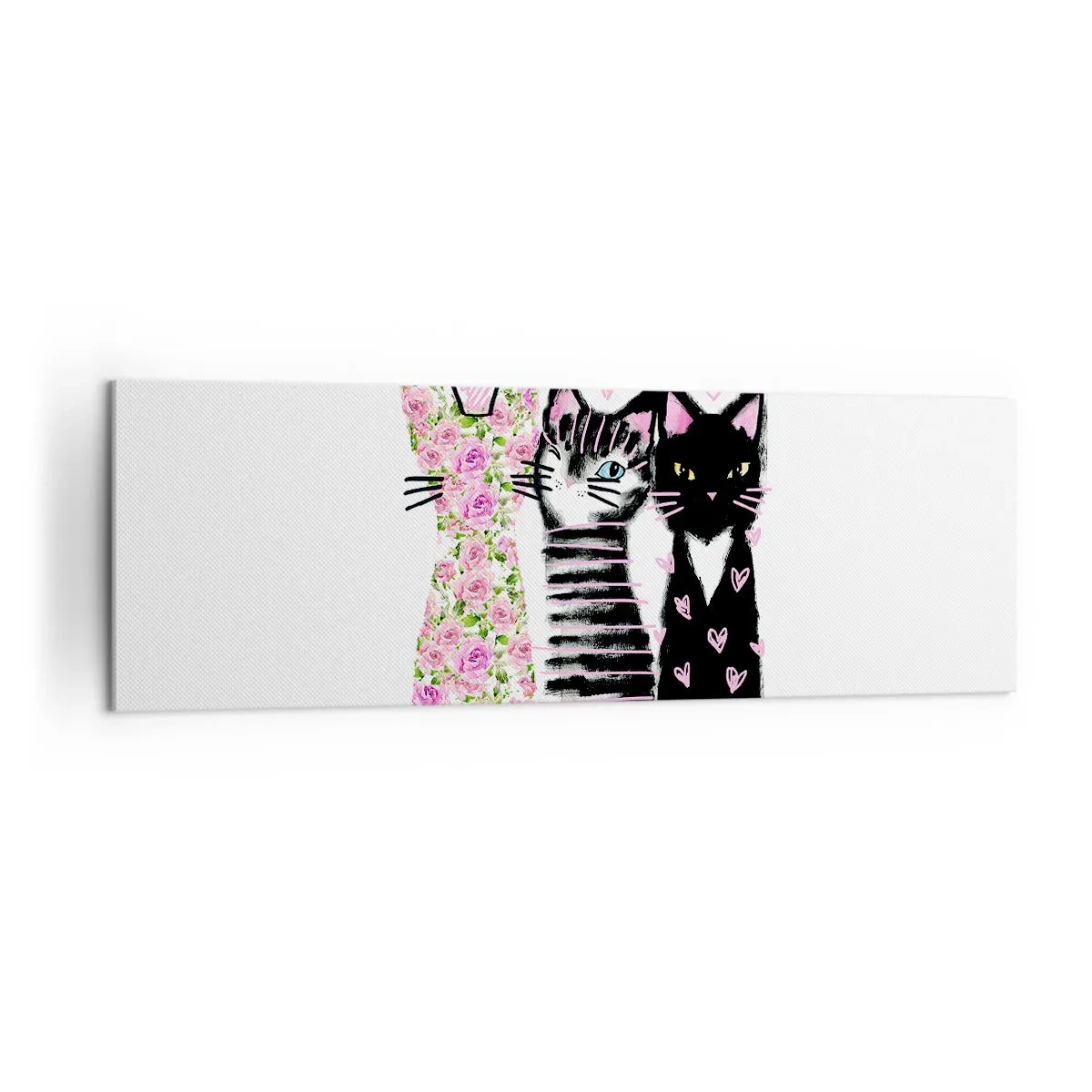 Obraz na płótnie - Trzy koty z różnorodnymi wzorami w stylu artystycznym - 160x50cm - Były sobie kotki trzy - Nowoczesna dekoracja ścienna do salonu i sypialni ARTTOR