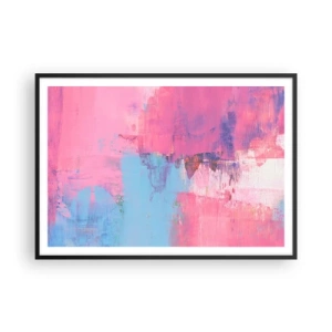 Plakat w czarnej ramie - Abstrakcyjna kompozycja w różu i błękicie - 100x70cm - Róż, błękit i szczypta światła - Nowoczesna dekoracja ścienna do salonu i sypialni ARTTOR