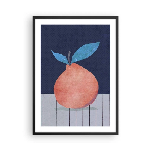Plakat w czarnej ramie - Wypukłość i płaszczyzna - Minimalistyczna ilustracja pomarańczy na granatowym tle - 50x70cm