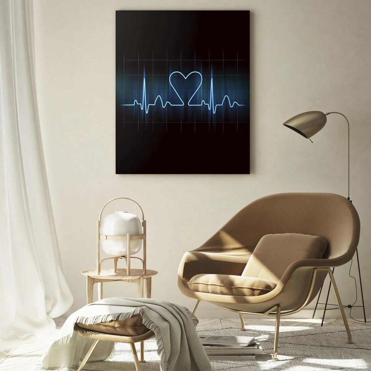 Obraz na szkle - Linia życia z sercem na tle monitoringu medycznego w odcieniach niebieskiego - 80x120cm - W rytmie serca - Nowoczesna dekoracja ścienna do salonu i sypialni ARTTOR