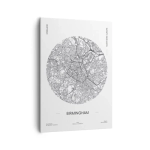 Obraz na płótnie - Minimalistyczna mapa Birmingham w czarno-białej stylistyce - 50x70cm - Anatomia Birmingham - Nowoczesna dekoracja ścienna do salonu, kuchni i sypialni ARTTOR