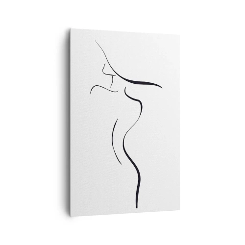 Obraz na płótnie - Minimalistyczny kontur kobiecej sylwetki na białym tle - 80x120cm - Nieuchwytna jak fala - Nowoczesna dekoracja ścienna do salonu i sypialni ARTTOR