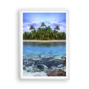 Plakat w białej ramie - Niebiańska wyspa zaprasza - 70x100 cm