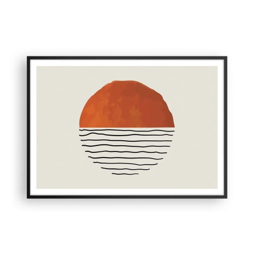Plakat w czarnej ramie - Minimalistyczny zachód słońca nad liniami przypominającymi fale - 100x70cm - W japońskim klimacie - Nowoczesna dekoracja ścienna do salonu i sypialni ARTTOR