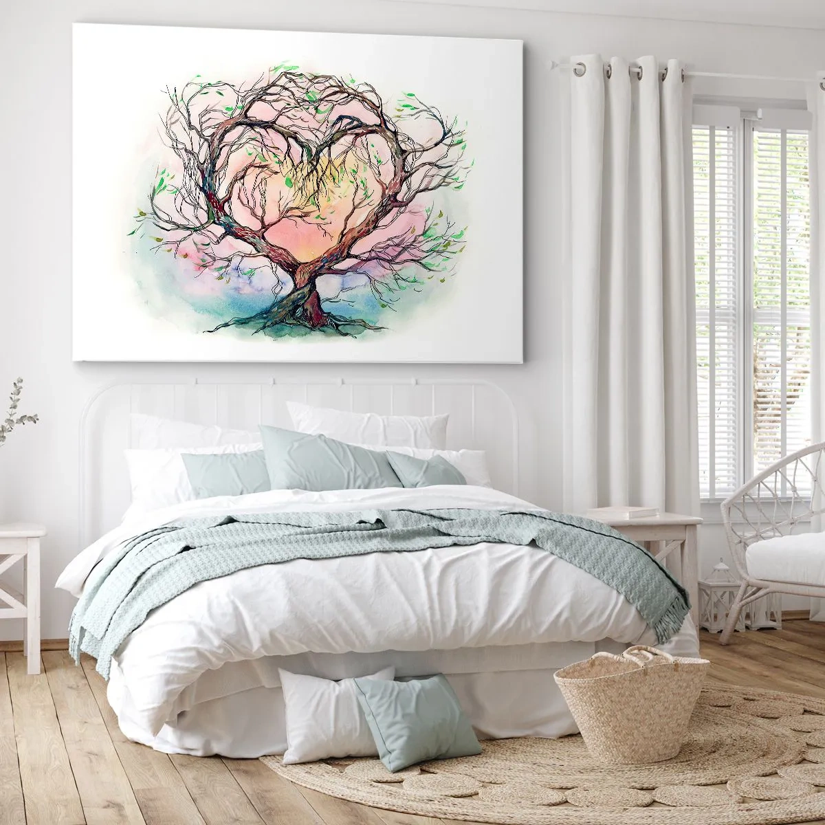 Obraz na płótnie - Drzewo w kształcie serca na tle delikatnych pastelowych kolorów - 120x80cm - Razem przeciwko wichurom - Nowoczesna dekoracja ścienna do salonu, kuchni i sypialni ARTTOR