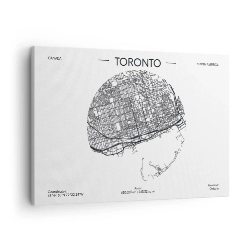 Obraz na płótnie - Mapa Toronto w minimalistycznym, czarno-białym stylu - 70x50cm - Anatomia Toronto - Nowoczesna dekoracja ścienna do salonu i sypialni ARTTOR