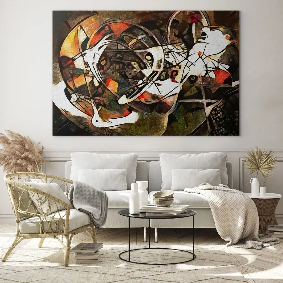 Obraz na szkle - Abstrakcyjny obraz z okręgami i dynamicznymi liniami - 100x70cm - Słyszysz ruch? - Nowoczesna dekoracja ścienna do salonu, kuchni i sypialni ARTTOR