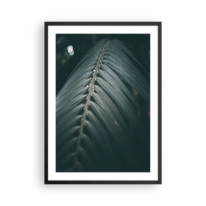 Plakat w czarnej ramie - Liść palmowy w ciemnej tonacji z delikatnym oświetleniem - 50x70cm - Precyzja natury - Nowoczesna dekoracja ścienna do salonu i sypialni ARTTOR