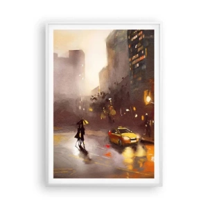 Plakat w białej ramie - W światłach Nowego Jorku - 70x100 cm
