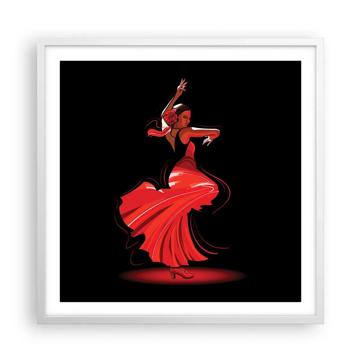 Plakat w białej ramie - Ognisty duch flamenco - 60x60 cm